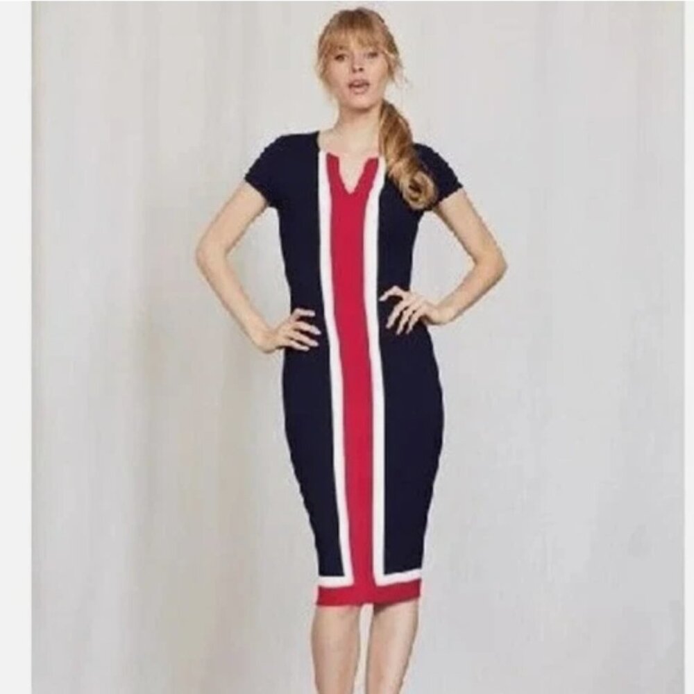 Boden Flora Ponte Navy Blue Color Block Camellia Shift Dress | Sz 6